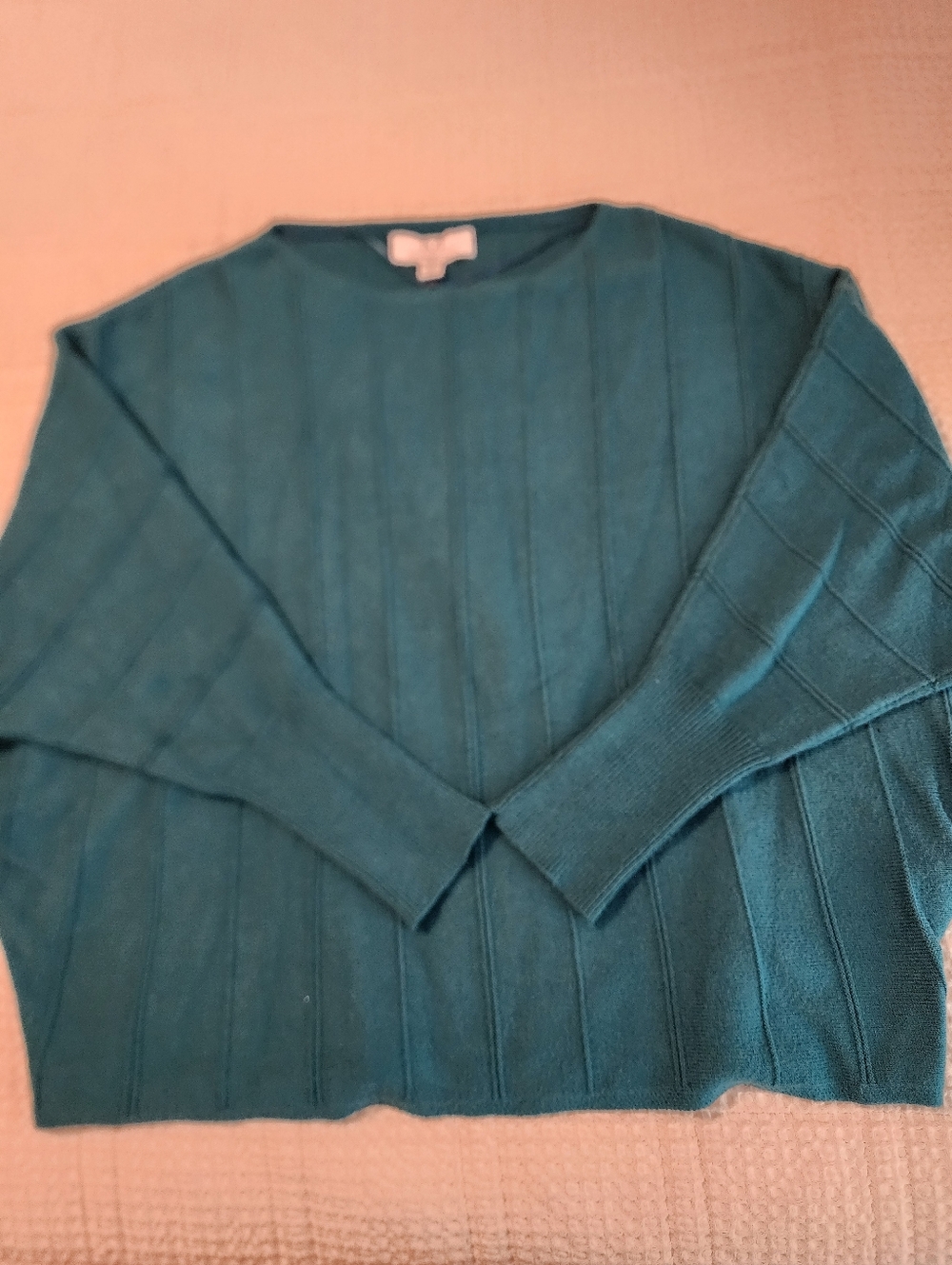 Magashoni Women's Teal Ribbed Crewneck Sweater 2X Batwing Sleeve Cottagecore